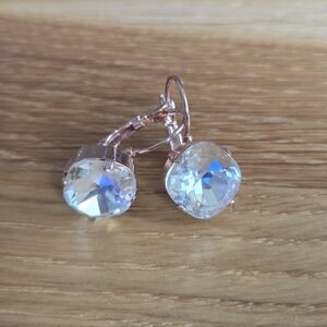 Rose Gold Lever Back Drop Earrings, Moonlight Crystals, Hand Crafted